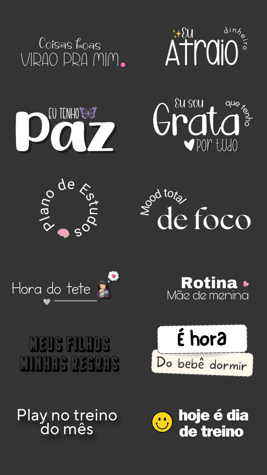 Exemplo de figurinhas do Story Pro 2