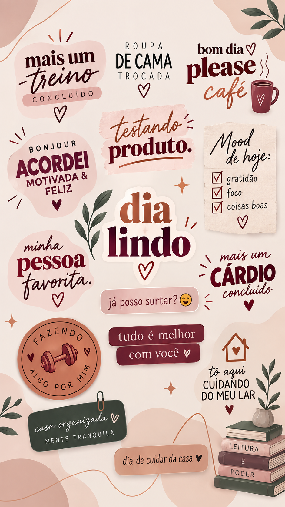 Exemplos de figurinhas para rotina, treino, café e organização