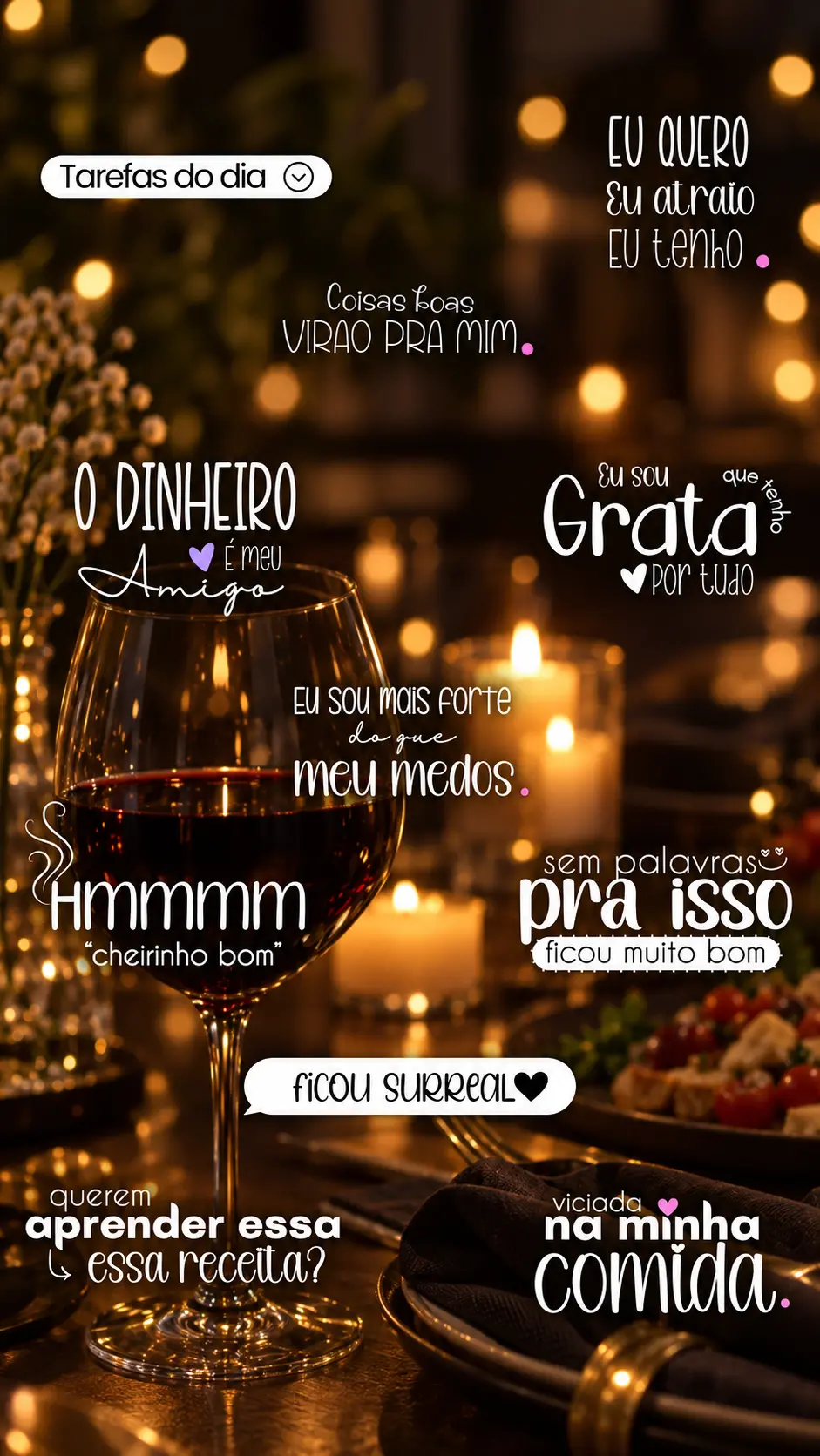 Figurinhas de rotina, gratidão e receitas